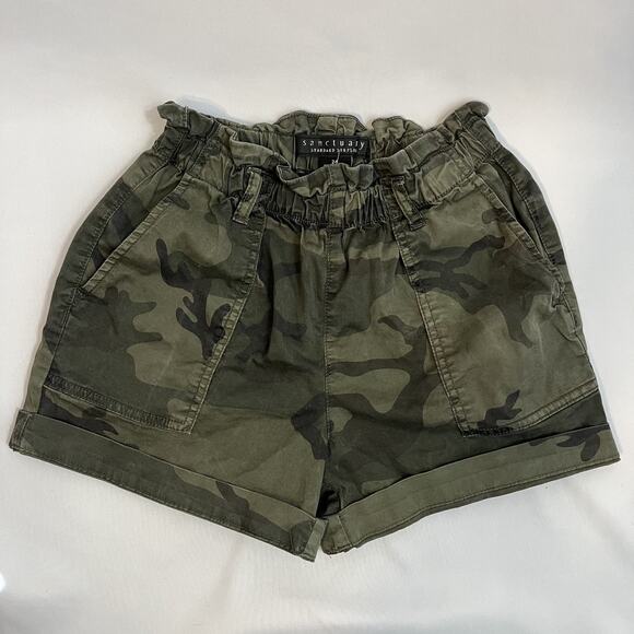 Sanctuary Camo Paperbag Shorts High Waist Cuffed Womens S - Picture 1 of 6